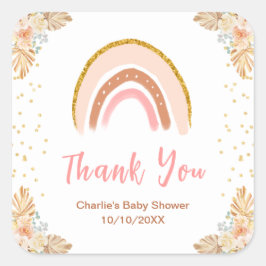 Boho Rainbow Pink Baby Showerありがとう スクエアシール
