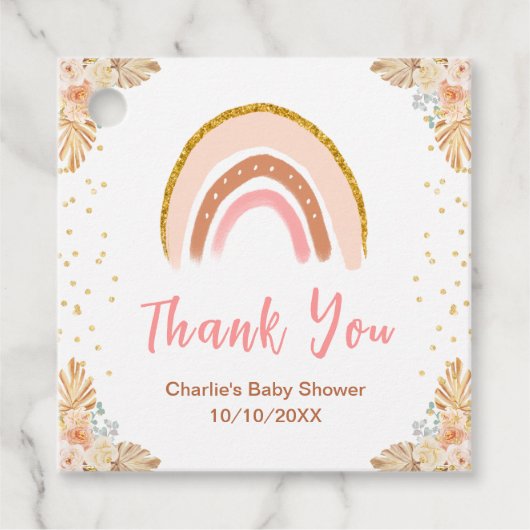 Boho Rainbow Pink Baby Showerありがとう フェイバータグ (正面)