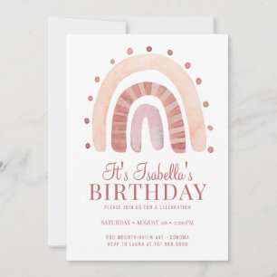 Boho Rainbow Pink Kid's Birthday Partyへの招待 招待状
