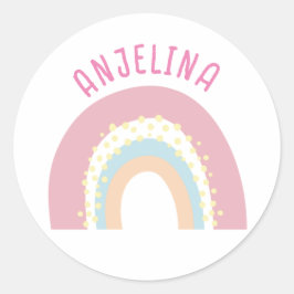Boho rainbow pink kids nameステッカー ラウンドシール