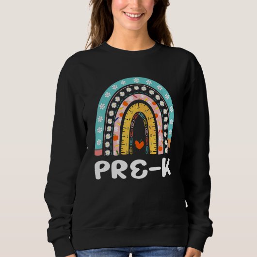 Boho Rainbow Pre K Student Teacher Back To School スウェットシャツ (正面)