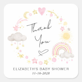 Boho Rainbow Sun Baby Girl Shower Thank You スクエアシール