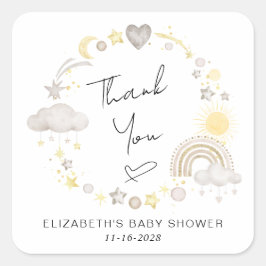 Boho Rainbow Sun Baby Shower Thank You スクエアシール