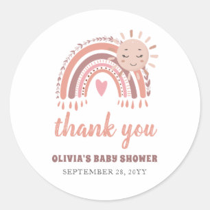 Boho Rainbow & Sun Baby Shower Thank You ラウンドシール