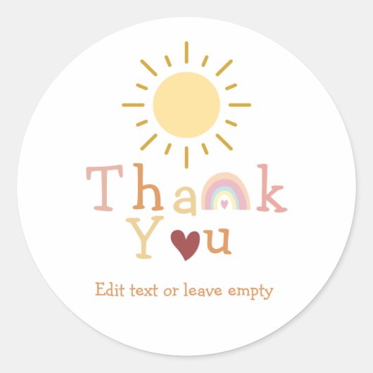 Boho Rainbow Sunshine Thank You ラウンドシール (正面)