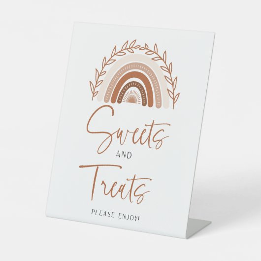 Boho Rainbow Sweets and Treets Baby Shower Sign 台座サイン (正面)