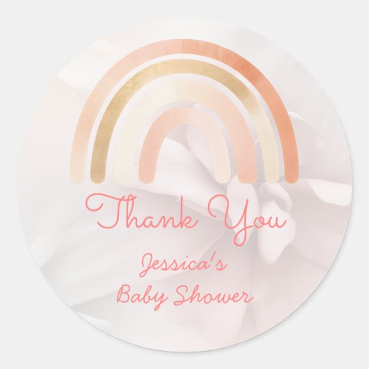 Boho Rainbow Terracotta Personalized Baby Shower ラウンドシール (正面)