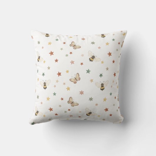 Boho Rainbow & Whimsical Bee Pattern Nursery Curta クッション (裏面)