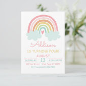 Boho Rainbow With Clouds Birthday Party招待 招待状 (スタンド正面)