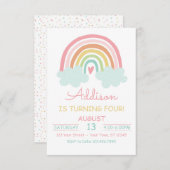 Boho Rainbow With Clouds Birthday Party招待 招待状 (正面/裏面)