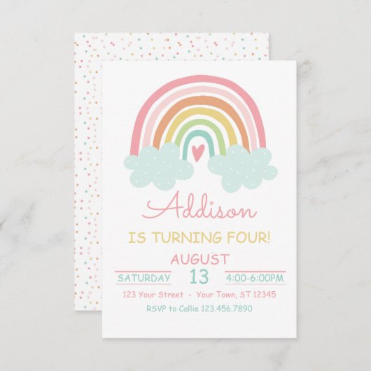 Boho Rainbow With Clouds Birthday Party招待 招待状 (正面/裏面)