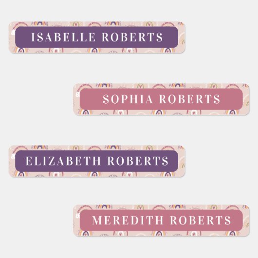 Boho Rainbows子供の名前の防水ラベル ラベル (グループ)