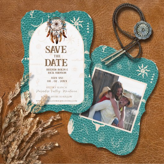 Boho Ranchの結婚ターコイズ写真Save the Date 招待状