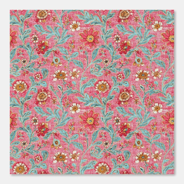 Boho Raspberry Aqua Floral Pattern 壁紙 (正面)