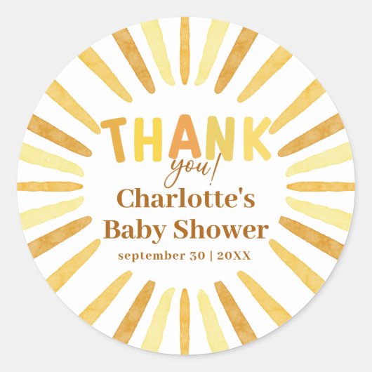 Boho Ray of Sunshine赤ちゃんシャワーありがとう ラウンドシール (正面)