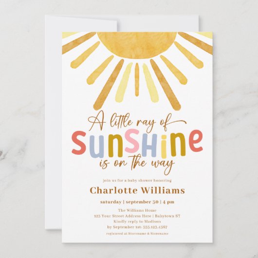 Boho Ray of Sunshine Baby Shower 招待状 (正面)