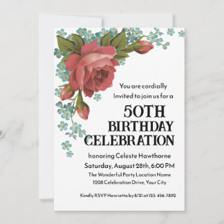 Boho Red and Green 50th Birthday Partyへの招待 招待状