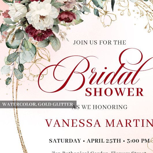 Boho Red and White Flowers Bridal Shower Invites 招待状