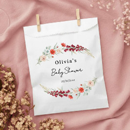 Boho red floral Baby Shower wildflower watercolor フェイバーバッグ