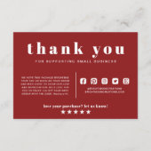 Boho Red Hello Thank You Order Small Business エンクロージャーカード (裏面)