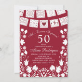 Boho Red Maroon Talavera Mexican Surprise Birthday 招待状 (正面)