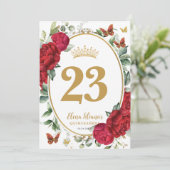 Boho Red Peonies Floral Quinceanera Table Number 招待状 (スタンド正面)