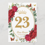 Boho Red Peonies Floral Quinceanera Table Number 招待状 (正面)