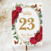 Boho Red Peonies Floral Quinceanera Table Number 招待状
