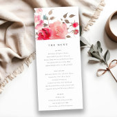 Boho Red Pink Rose Flowers 結婚'Menu Card 招待状