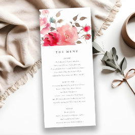 Boho Red Pink Rose Flowers 結婚'Menu Card 招待状