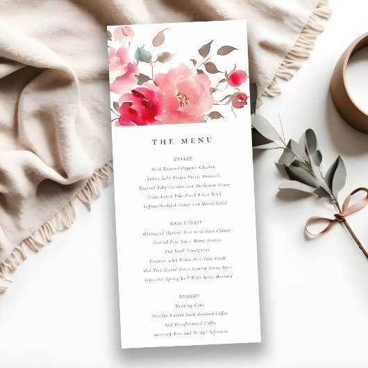 Boho Red Pink Rose Flowers 結婚'Menu Card 招待状