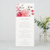 Boho Red Pink Rose Flowers 結婚'Menu Card 招待状 (スタンド正面)