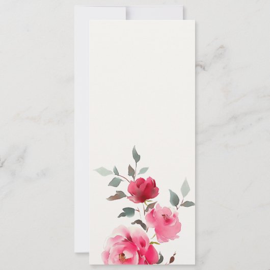 Boho Red Pink Rose Flowers 結婚'Menu Card 招待状 (裏面)