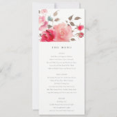 Boho Red Pink Rose Flowers 結婚'Menu Card 招待状 (正面)