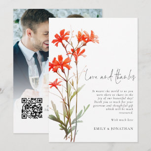 Boho Red Wildflowers写真結婚QR感謝してい カード