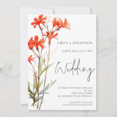 Boho Red Wildflowers QRコードスクリプト結婚ズ 招待状 (正面)