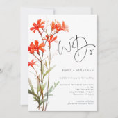Boho Red Wildflowers We do 3 photo QR 結婚's 招待状 (正面)