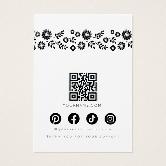 Boho Retro Black Daisy Floral Jewelry Display Card (裏面)