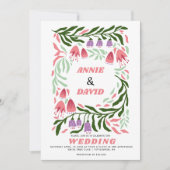Boho retro branches and flowers QR code wedding 招待状 (正面)