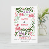 Boho retro branches and flowers QR code wedding 招待状 (スタンド正面)