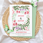 Boho retro branches and flowers QR code wedding 招待状
