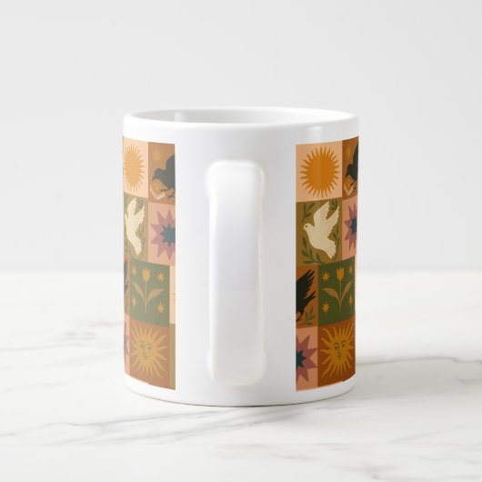 Boho Retro Celestial Sun Moon  ジャンボコーヒーマグカップ (裏面)