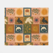 Boho Retro Celestial Sun Moon  フリースブランケット (正面(横))