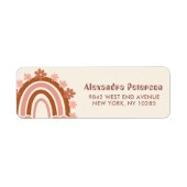Boho Retro Rainbow Daisy Flowers Earthy Terracotta ラベル (正面)