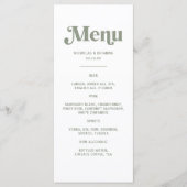 Boho Retro Sage Green Wedding Drinks Menu メニュー (正面)