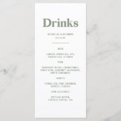 Boho Retro Sage Green Wedding Drinks Menu メニュー (正面)