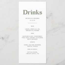 Boho Retro Sage Green Wedding Drinks Menu メニュー