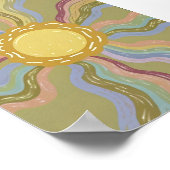 Boho Retro Sun & Muted Rainbow Rays Minimalist Art ポスター (角)