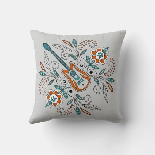 Boho Rock and roll guitar with flowers クッション (裏面)