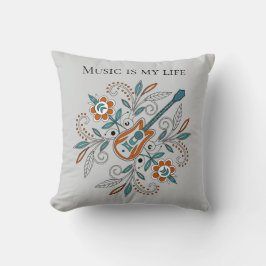 Boho Rock and roll guitar with flowers クッション